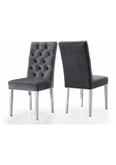 Grey Velvet Tufted Dining Chair Silver Legs Set of 2
