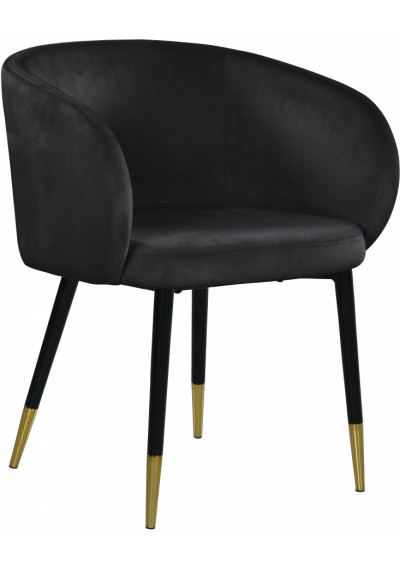 Modish Curved Back Black Velvet Black Legs Dining Accent Chair 