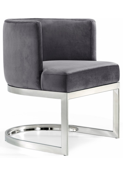 Grey Velvet Barrel Shape Silver Base Dining Accent Chair