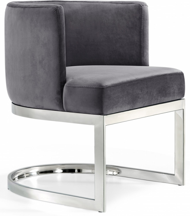 Silver Base Dining Accent Chair, Silver Gray Velvet Dining Chairs