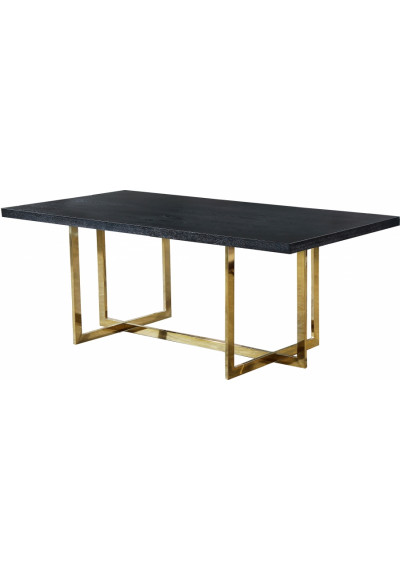 Black Wood Top Gold Geometric Base Dining Table