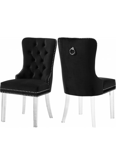 Acrylic Leg Black Velvet Tufted Dining Chair Set of 2
