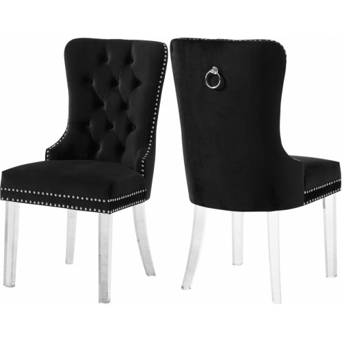 Acrylic Leg Black Velvet Tufted Dining Chair Set of 2