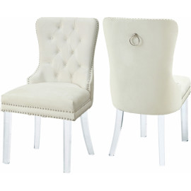 Acrylic Leg Cream Velvet Tufted Dining Chair Set of 2