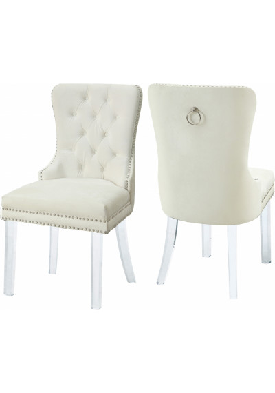 Acrylic Leg Cream Velvet Tufted Dining Chair Set of 2