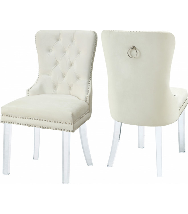 Acrylic Leg Cream Velvet Tufted Dining, White Tufted Chair For Dining Room