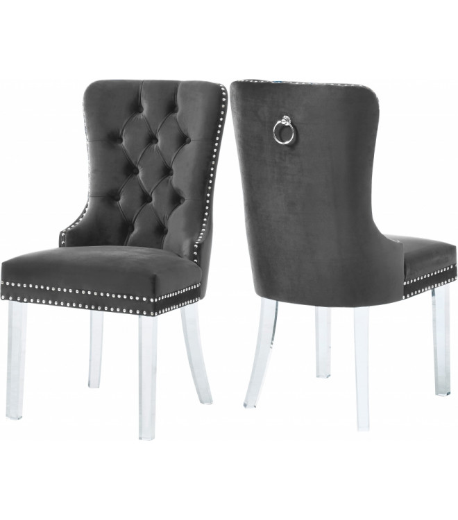 Acrylic Leg Grey Velvet Tufted Dining, Gray Tufted Dining Chair Set Of 2