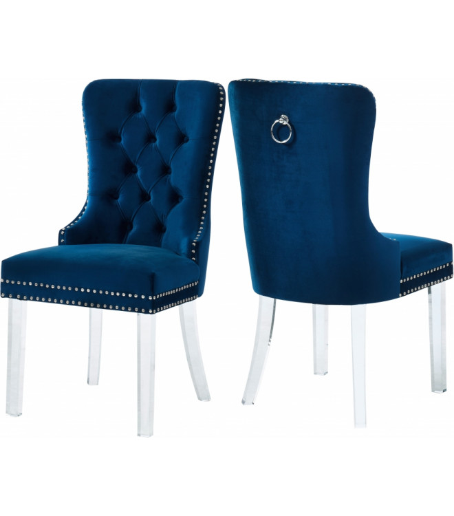 Blue Velvet Tufted Dining Chair Set, Blue Tufted Dining Room Chairs