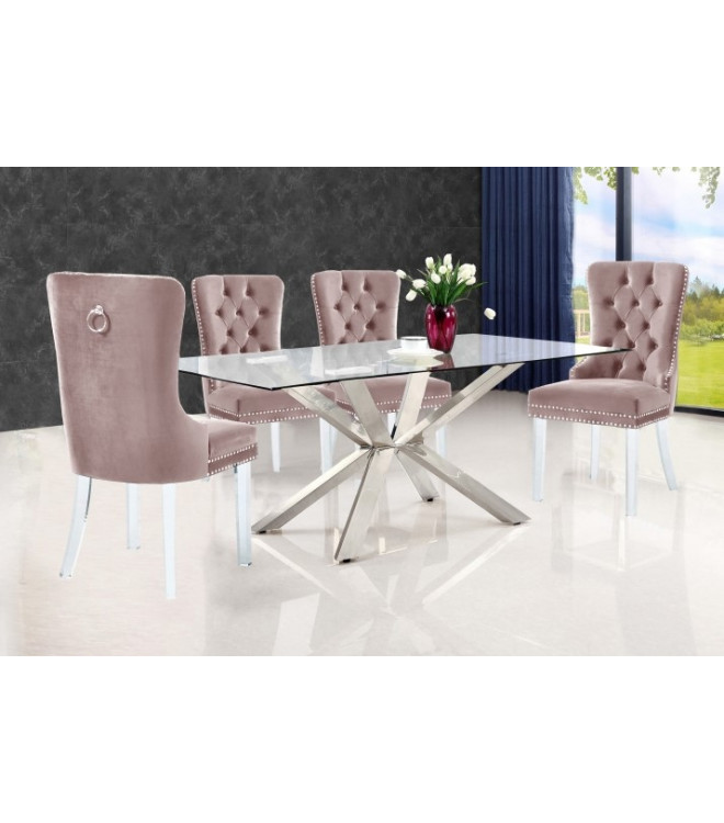 Acrylic Leg Blush Pink Velvet Tufted, Blush Pink Velvet Dining Chairs And Table