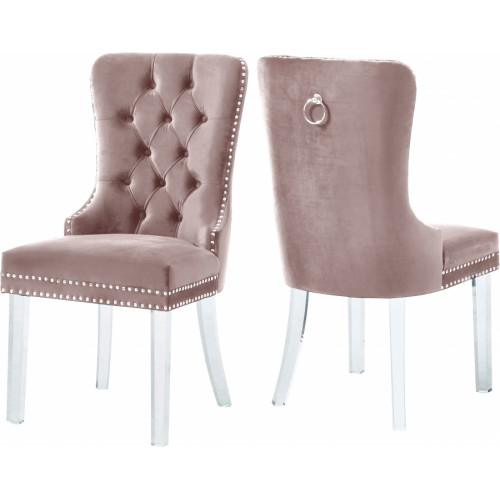 Acrylic Leg Blush Pink Velvet Tufted Dining Chair Set of 2