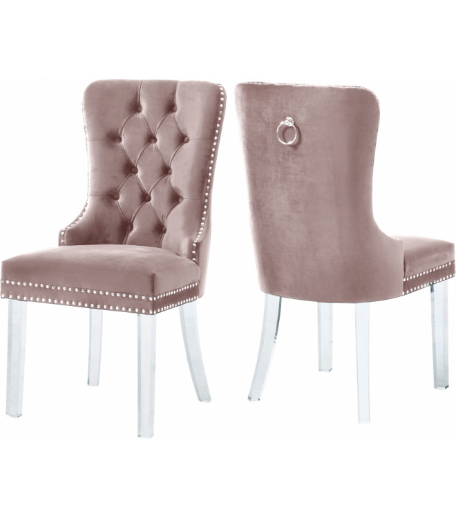 Acrylic Leg Blush Pink Velvet Tufted, Pink Velvet Dining Chairs With Chrome Legs