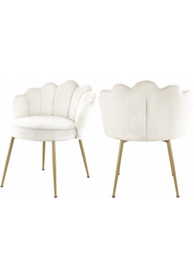 Cream Velvet Flower Petal Back Accent Dining Chair Gold Legs Set of 2