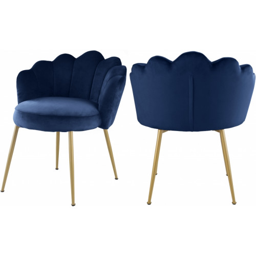 Blue Velvet Flower Petal Back Accent Dining Chair Gold Legs Set of 2