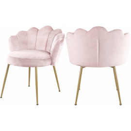 Blush Pink Velvet Flower Petal Back Accent Dining Chair Gold Legs Set of 2