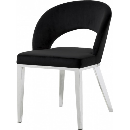 Black Velvet Modern Rounded Back  Accent Dining Chair Silver Legs 