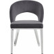 Grey Velvet Modern Rounded Back  Accent Dining Chair Silver Legs 