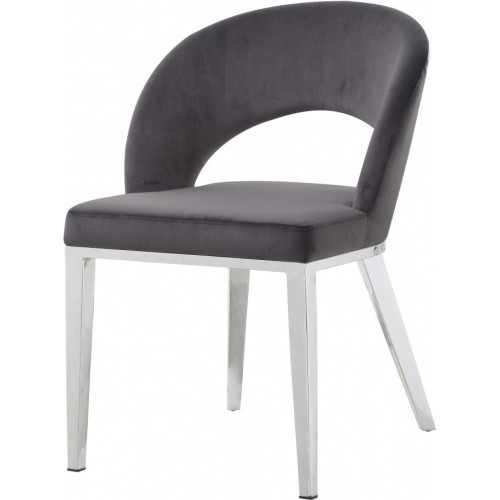 Grey Velvet Modern Rounded Back  Accent Dining Chair Silver Legs 