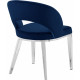 Blue Velvet Modern Rounded Back  Accent Dining Chair Silver Legs 