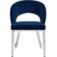 Blue Velvet Modern Rounded Back  Accent Dining Chair Silver Legs 