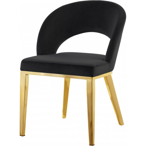 Black Velvet Modern Rounded Back  Accent Dining Chair Gold Legs 