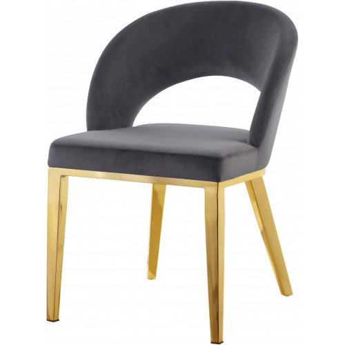 Grey Velvet Modern Rounded Back  Accent Dining Chair Gold Legs 