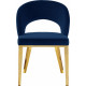 Blue Velvet Modern Rounded Back  Accent Dining Chair Gold Legs 