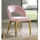 Pink Velvet Modern Rounded Back  Accent Dining Chair Gold Legs 