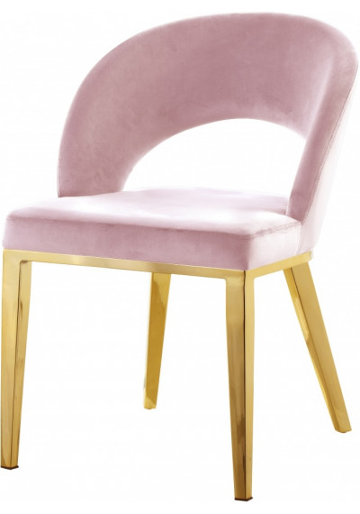 Pink Velvet Modern Rounded Back  Accent Dining Chair Gold Legs 