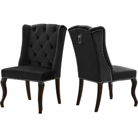 Black Velvet Wing Back & Tufted Dining Chair Set of 2