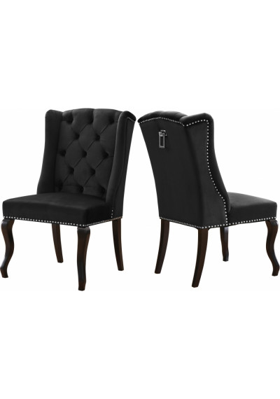 Black Velvet Wing Back & Tufted Dining Chair Set of 2
