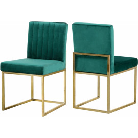 Green Velvet Accent Armless Dining Chair Channel Tufting Set of 2