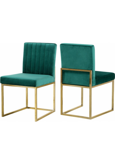 Green Velvet Accent Armless Dining Chair Channel Tufting Set of 2