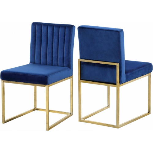 Blue Velvet Accent Armless Dining Chair Channel Tufting Set of 2