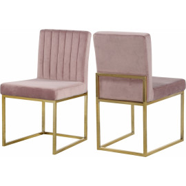 Blush Pink Velvet Accent Armless Dining Chair Channel Tufting Set of 2