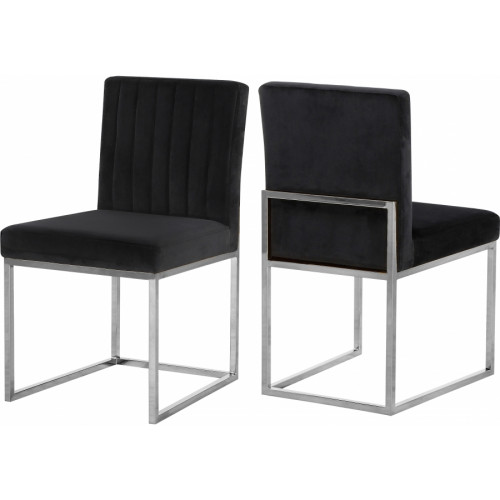 Black Velvet Accent Armless Dining Chair Silver Channel Tufting Set of 2