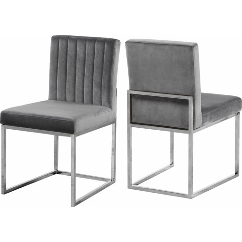 Grey Velvet Accent Armless Dining Chair Silver Channel Tufting Set of 2