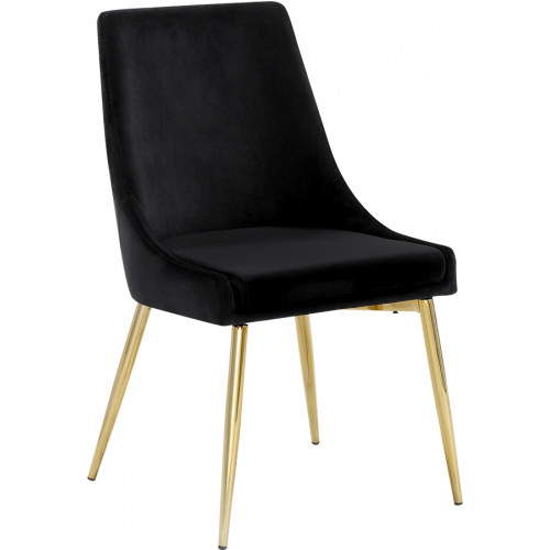 Black Velvet Gold Toothpick Leg Accent Side Chair Set of 2