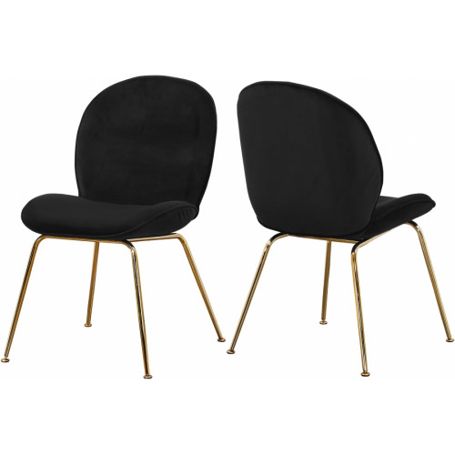 Black Velvet Mid Century Accent Dining Chair Gold Legs Set of 2