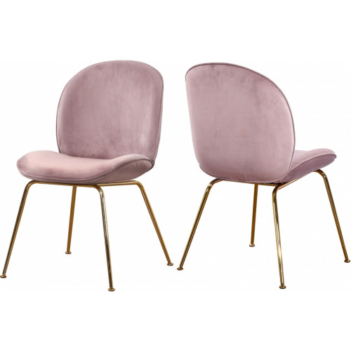Blush Pink Velvet Mid Century Accent Dining Chair Gold Legs Set of 2