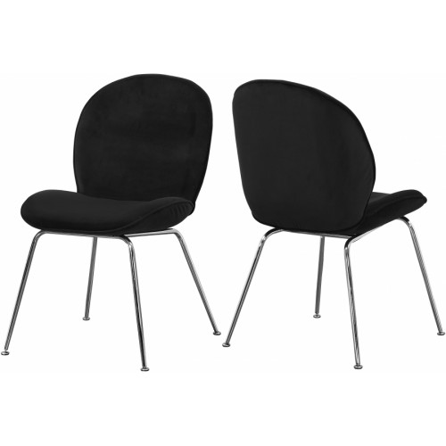 Black Velvet Mid Century Accent Dining Chair Silver Legs Set of 2