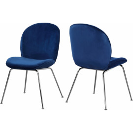 Blue Velvet Mid Century Accent Dining Chair Silver Legs Set of 2