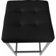 Black Faux Leather Tufted Backless Counter Stool Chrome Base Set 2