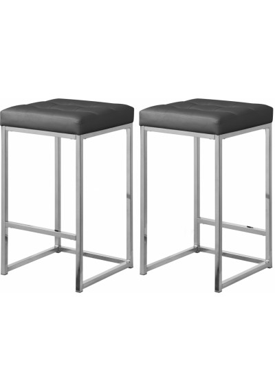 Grey Faux Leather Tufted Backless Counter Stool Chrome Base Set 2