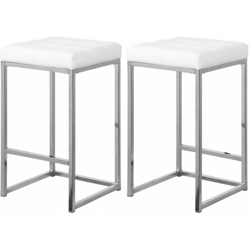 White Faux Leather Tufted Backless Counter Stool Chrome Base Set 2