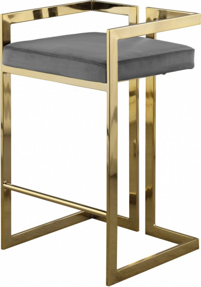Grey Velvet Seat Counter Stool Gold Angular Body