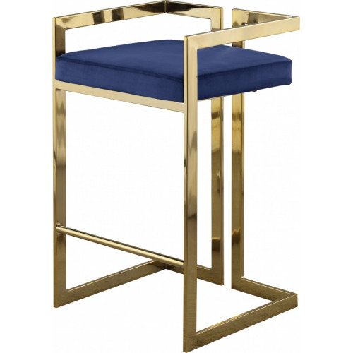 Blue Velvet Seat Counter Stool Gold Angular Body