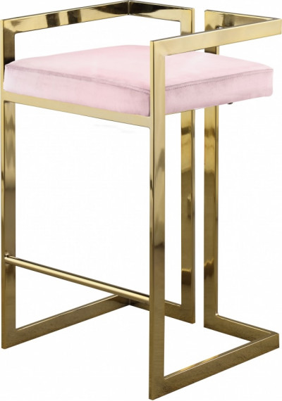 Pink Velvet Seat Counter Stool Gold Angular Body
