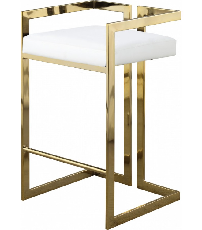 White Faux Leather Seat Counter Stool, Gold And White Leather Counter Stools