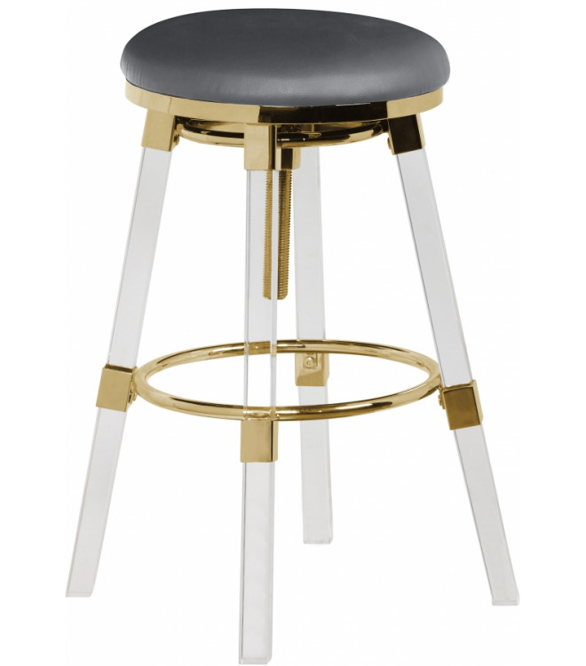 Acrylic Legs Grey Seat Adjustable Stool, Bar Stools With Gold Legs