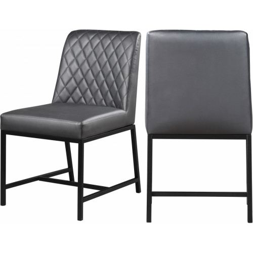 Grey Faux Leather Diamond Quilted Dining Chair Black Legs Set of 2